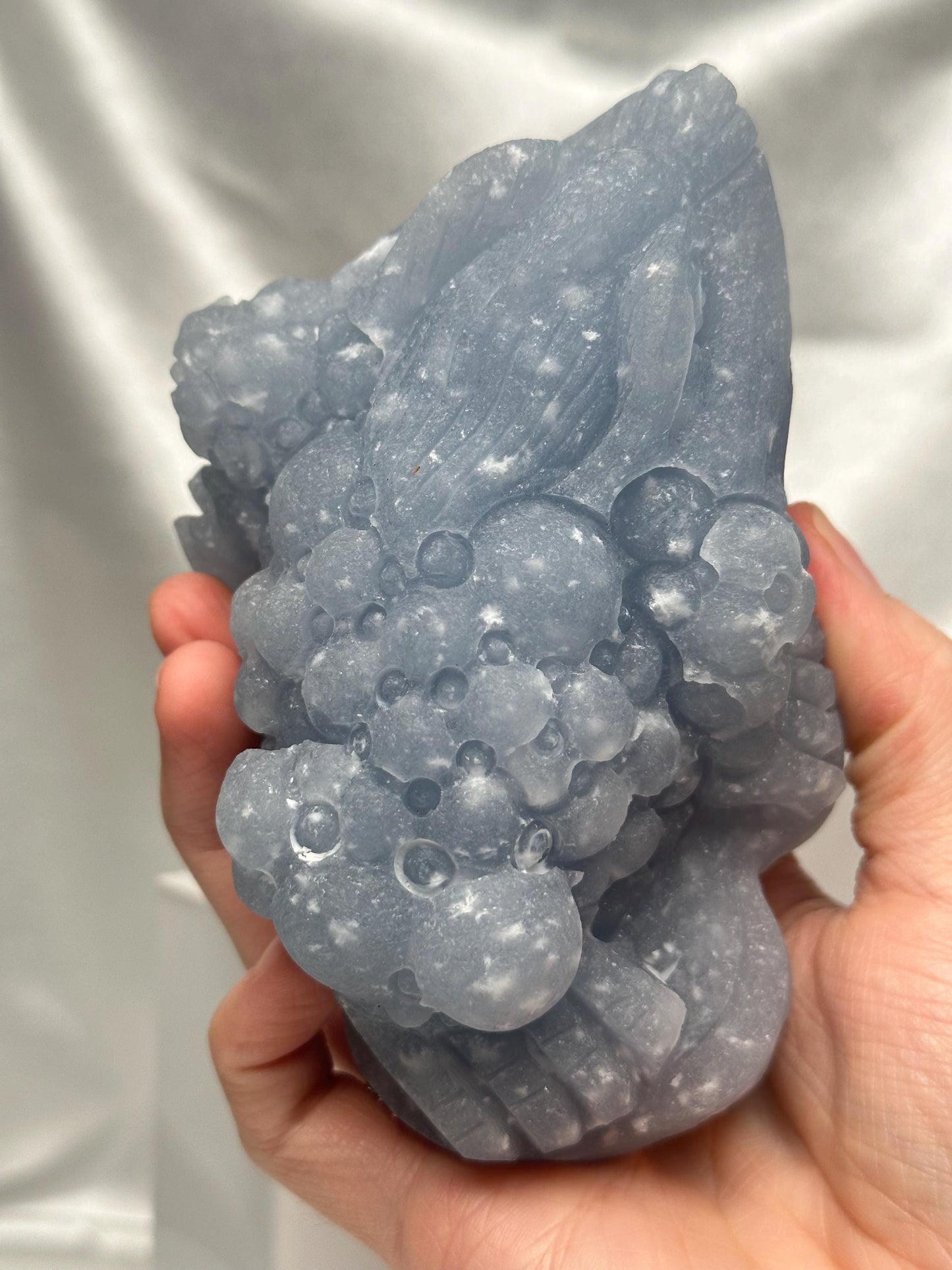 Snowflake Angelite Money Toad Carving w/ Removable Coin | Feng Shui Wealth Frog | Abundance & Prosperity Crystal Figurine