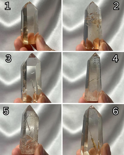 RARE Citrine & Clear Quartz with Rutile – You Pick | Polished Towers | Needle Inclusion Quartz Points | Natural Yellow and Clear Specimens