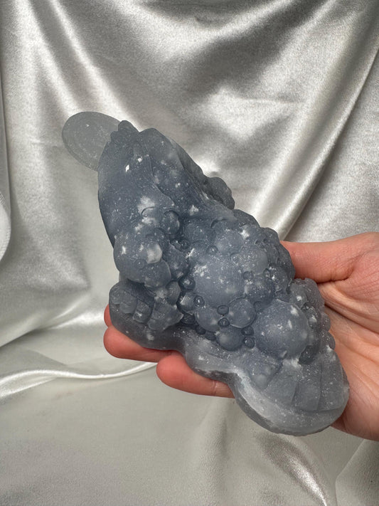 Snowflake Angelite Money Toad Carving w/ Removable Coin | Feng Shui Wealth Frog | Abundance & Prosperity Crystal Figurine