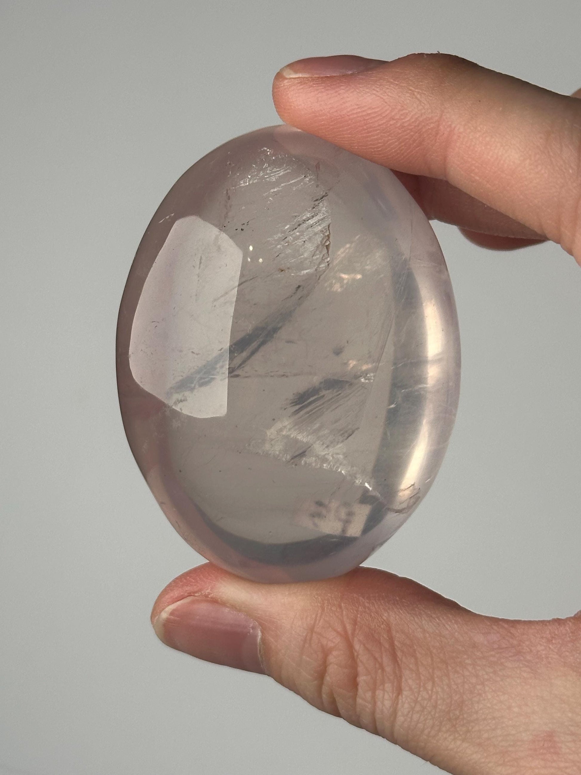 HQ Rose Girasol Quartz Palm Stone with Asterism Star | Natural Pink Quartz Hand Stone | Polished Mineral Specimen for Collectors & Display