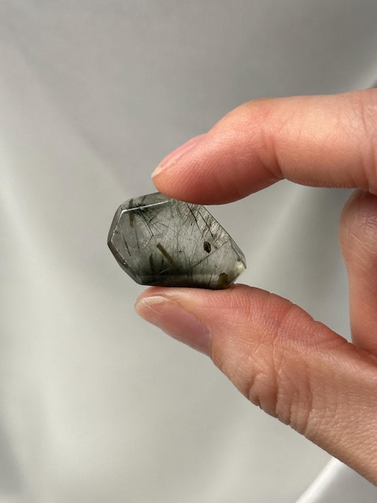 Polished Green Epidote with Green Rutile in Quartz | Natural Inclusion Quartz Crystal | Unique Mineral Specimen for Collectors & Display