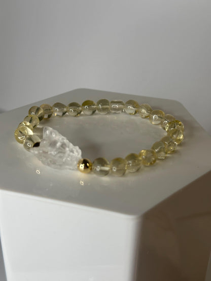 Natural Brazilian Citrine Freeform Bead Bracelet | Clear Quartz Dragon Focal Bead | 18k Gold Filled Accent Beads | Handmade Gemstone Jewelry