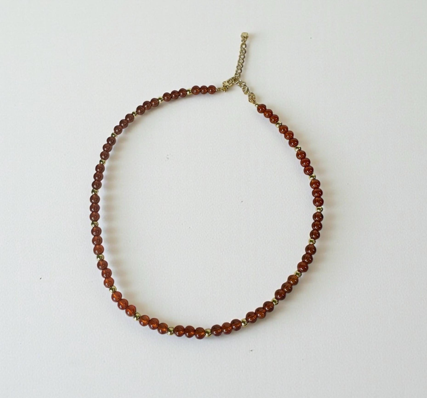 Spessartine Garnet Beaded Necklace | Natural Orange Garnet Beads | 14k Gold Plated Spacer Beads | Handmade Gemstone Necklace Jewelry