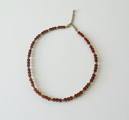 Spessartine Garnet Beaded Necklace | Natural Orange Garnet Beads | 14k Gold Plated Spacer Beads | Handmade Gemstone Necklace Jewelry