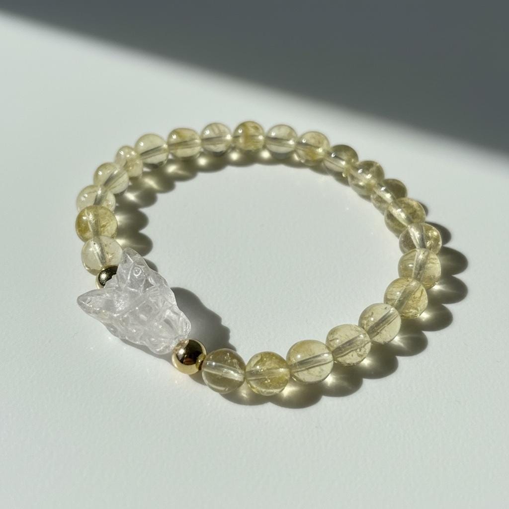 Natural Brazilian Citrine Freeform Bead Bracelet | Clear Quartz Dragon Focal Bead | 18k Gold Filled Accent Beads | Handmade Gemstone Jewelry