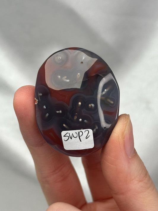 Swazi Agate Palm Stone | Natural Banded Agate Hand Stone | Smooth Polished Mineral Specimen for Collectors & Display