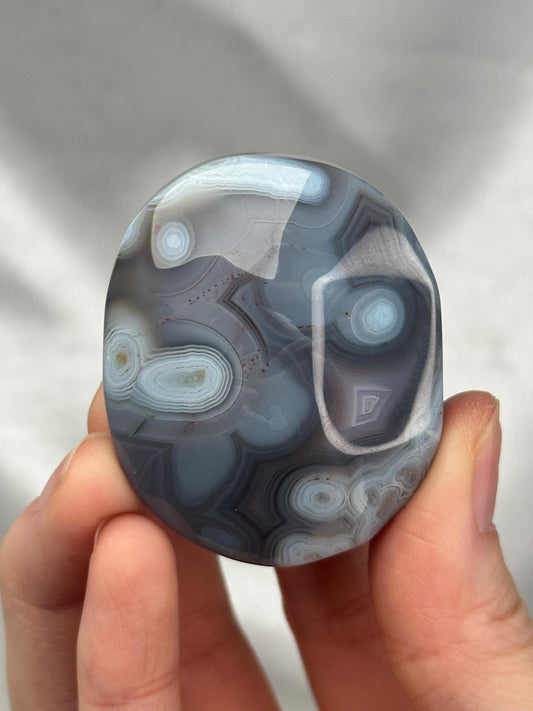 Swazi Agate Palm Stone | Natural Banded Agate Hand Stone | Smooth Polished Mineral Specimen for Collectors & Display