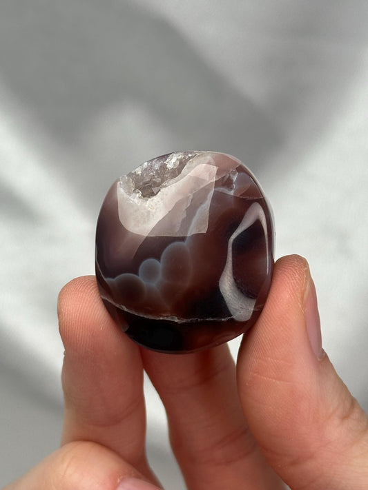 Swazi Agate Palm Stone | Natural Banded Agate Hand Stone | Smooth Polished Mineral Specimen for Collectors & Display