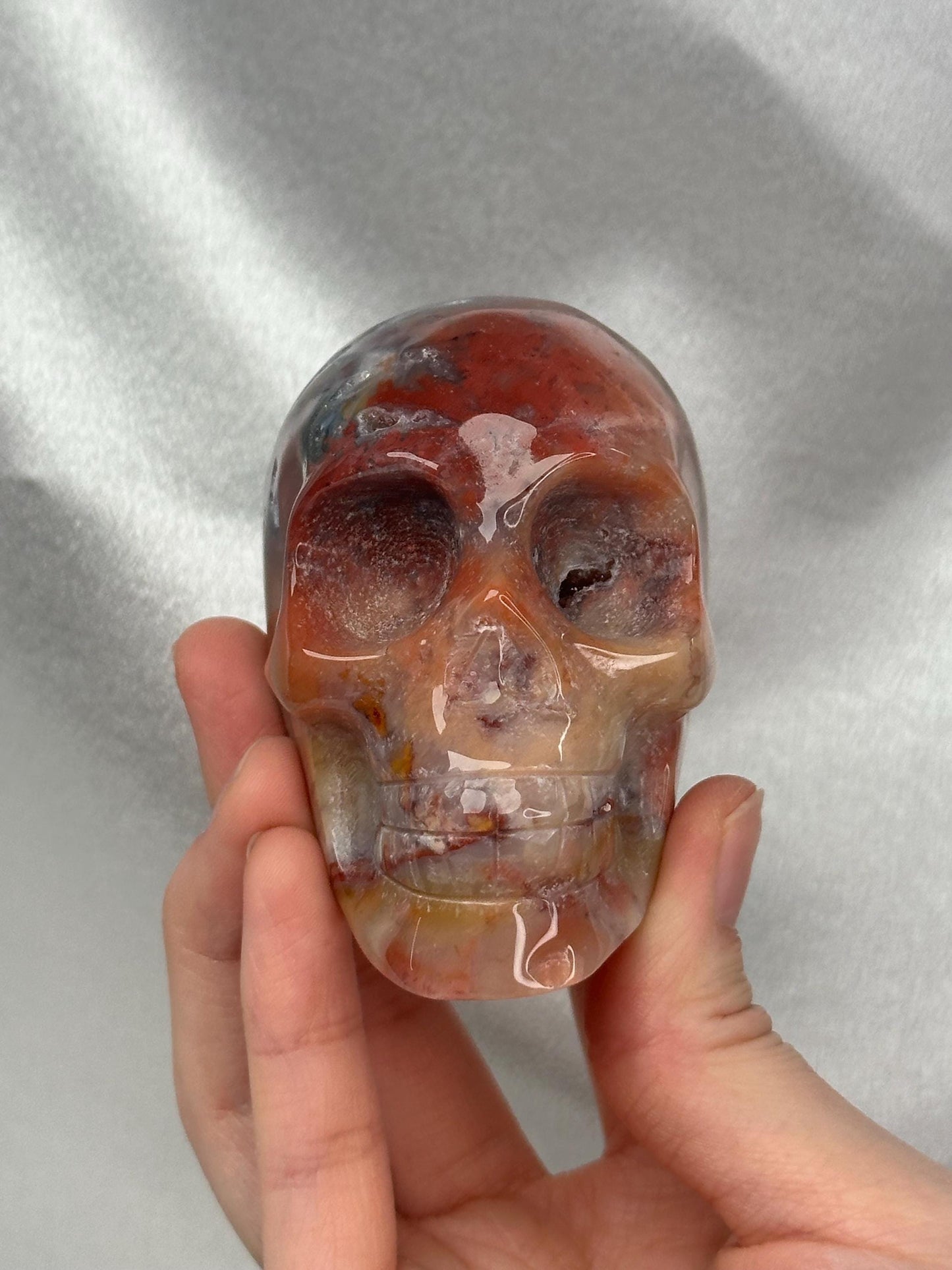 Ocean Jasper Skull Carving | Colorful Sea Jasper Crystal Skull | Polished Stone Sculpture Mineral Specimen for Collectors & Display