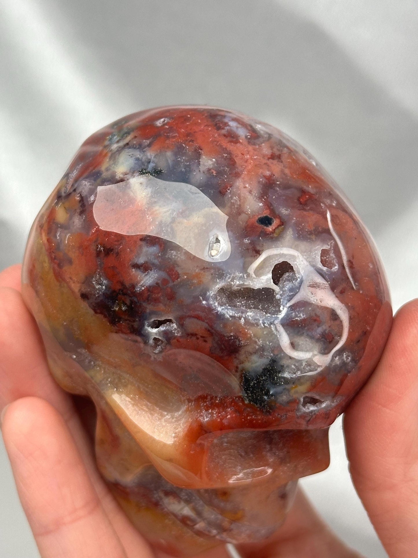 Ocean Jasper Skull Carving | Colorful Sea Jasper Crystal Skull | Polished Stone Sculpture Mineral Specimen for Collectors & Display