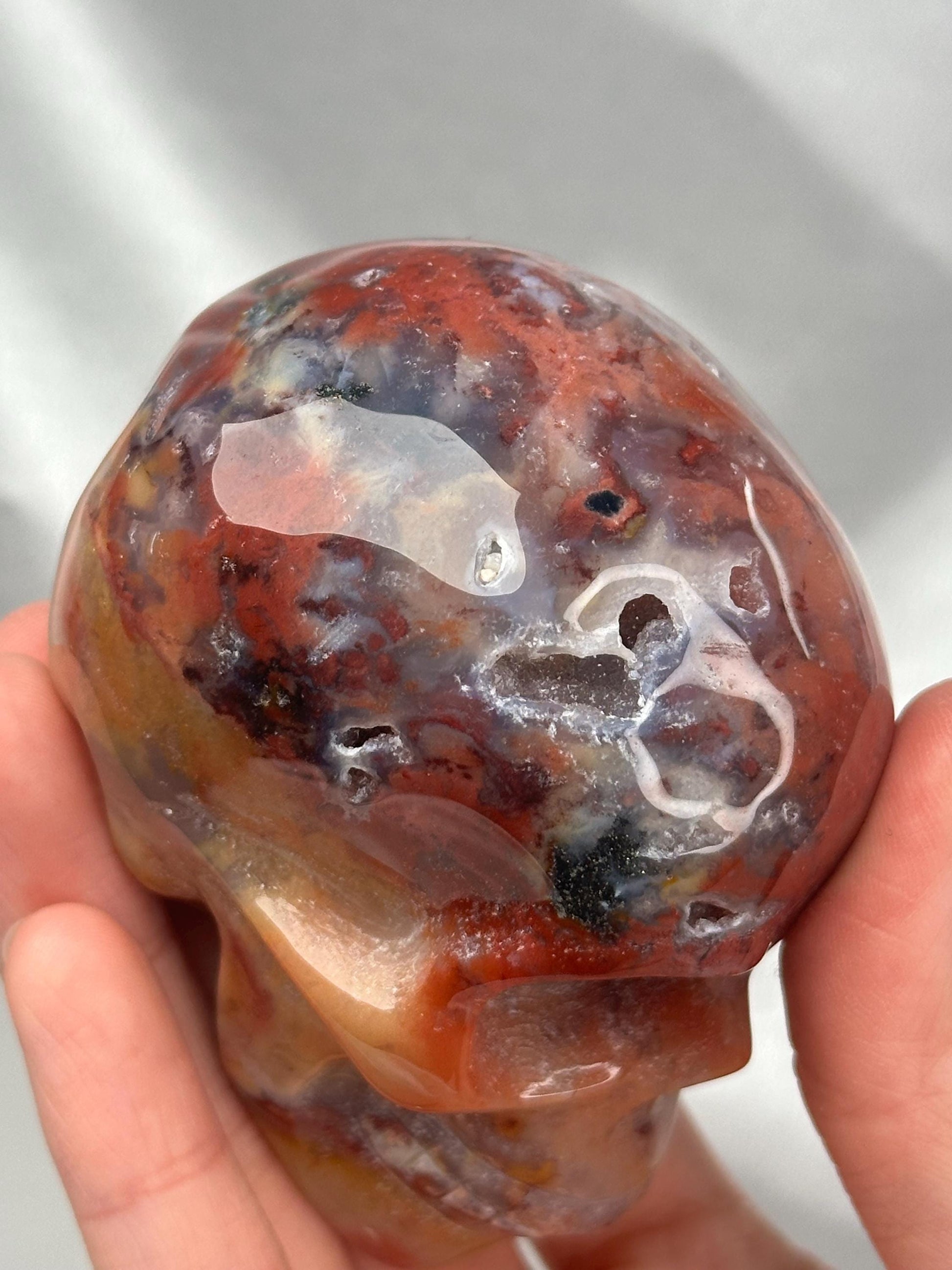 Ocean Jasper Skull Carving | Colorful Sea Jasper Crystal Skull | Polished Stone Sculpture Mineral Specimen for Collectors & Display