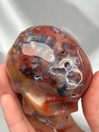 Ocean Jasper Skull Carving | Colorful Sea Jasper Crystal Skull | Polished Stone Sculpture Mineral Specimen for Collectors & Display