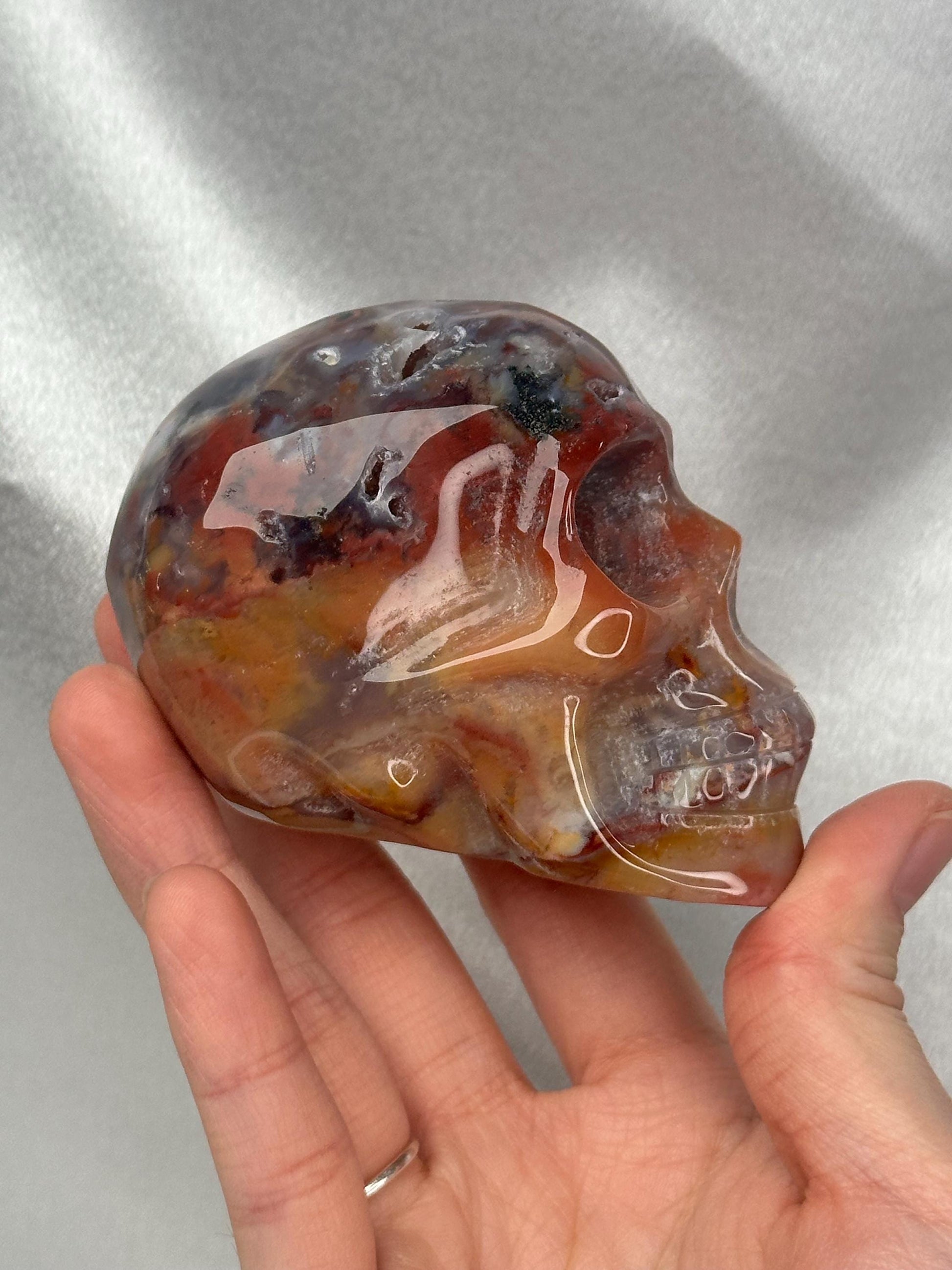 Ocean Jasper Skull Carving | Colorful Sea Jasper Crystal Skull | Polished Stone Sculpture Mineral Specimen for Collectors & Display