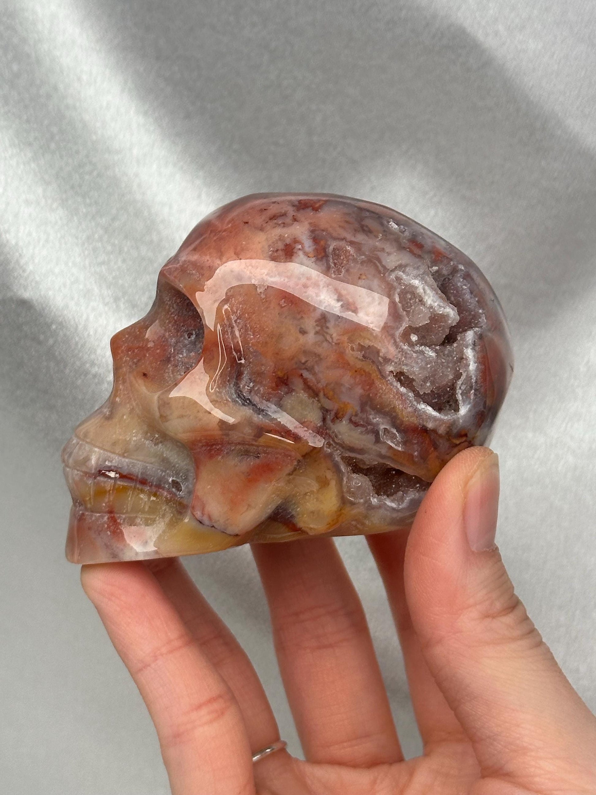 Ocean Jasper Skull Carving | Colorful Sea Jasper Crystal Skull | Polished Stone Sculpture Mineral Specimen for Collectors & Display