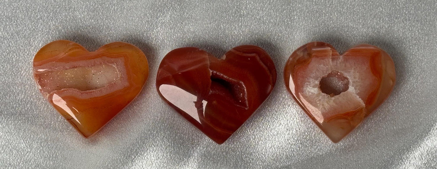 Druzy Carnelian Heart - YOU PICK! | Natural Orange Crystal Heart with Druzy Pocket | Polished Stone Heart Mineral Specimen for Display