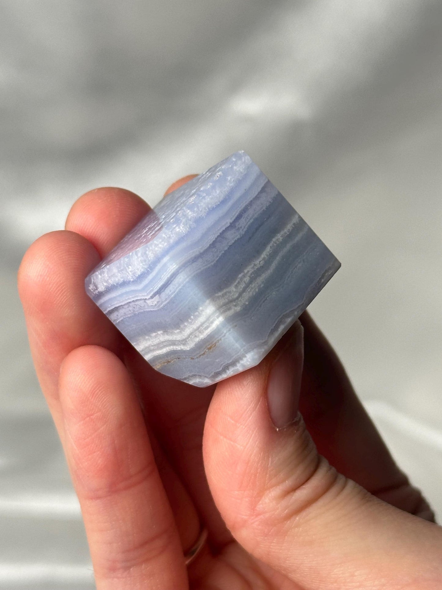 Mini Blue Lace Agate Floating Cube | Natural Blue Lace Agate Crystal Cube | Polished Mini Mineral Specimen for Collectors & Display