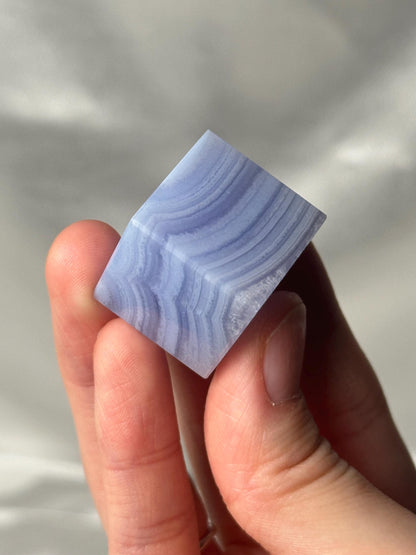 Mini Blue Lace Agate Floating Cube | Natural Blue Lace Agate Crystal Cube | Polished Mini Mineral Specimen for Collectors & Display