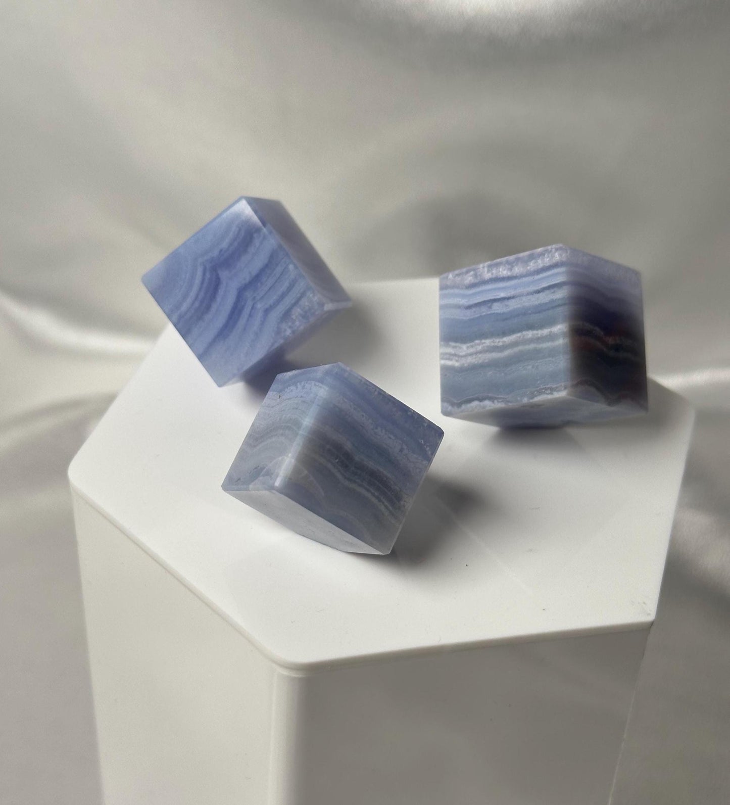 Mini Blue Lace Agate Floating Cube | Natural Blue Lace Agate Crystal Cube | Polished Mini Mineral Specimen for Collectors & Display