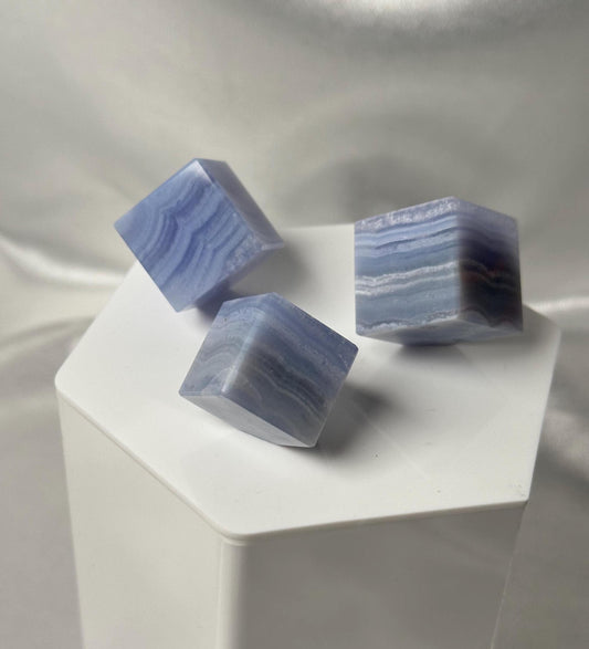 Mini Blue Lace Agate Floating Cube | Natural Blue Lace Agate Crystal Cube | Polished Mini Mineral Specimen for Collectors & Display