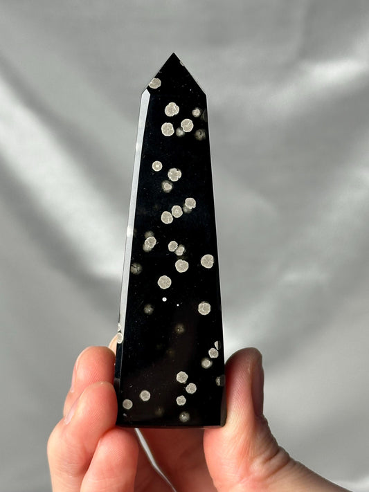 Stardust Obsidian Obelisk | Natural Black Obsidian Tower with Inclusions | Polished Standing Specimen for Collectors & Display