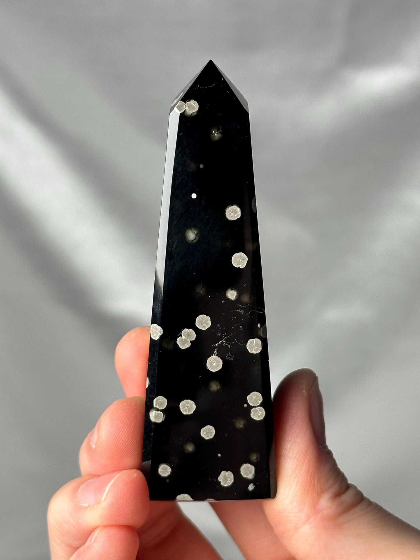 Stardust Obsidian Obelisk | Natural Black Obsidian Tower with Inclusions | Polished Standing Specimen for Collectors & Display