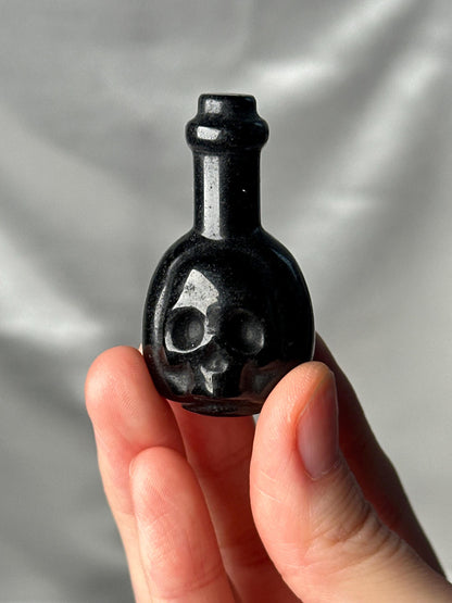 Silver Sheen Obsidian Potion Bottle Carving | Natural Obsidian Crystal Bottle Sculpture | Polished Stone Mini Carving for Collectors