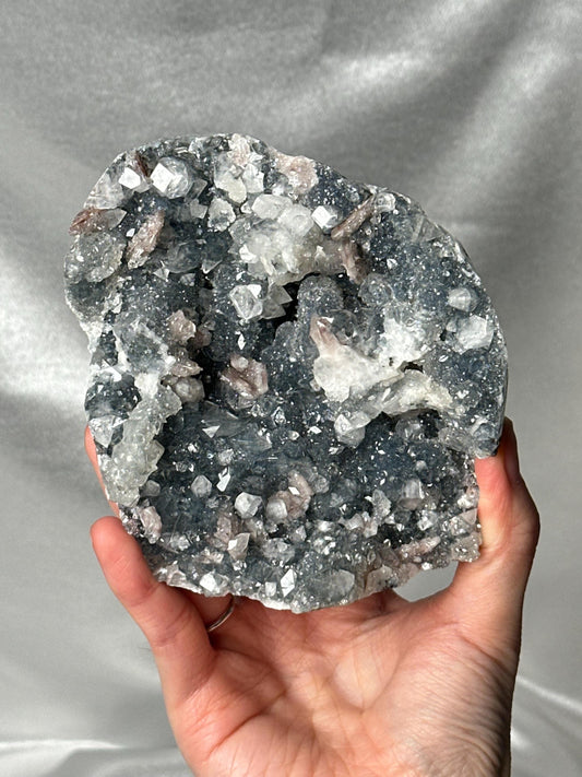 Blue Chalcedony with Apophyllite, Stilbite & Hematite | Natural Multi-Mineral Crystal Specimen | Unique Collector Display Stone