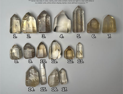RARE Citrine & Clear Quartz with Rutile – You Pick | Polished Towers | Needle Inclusion Quartz Points | Natural Yellow and Clear Specimens