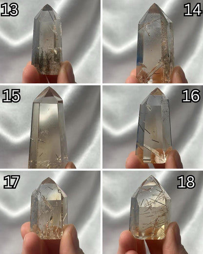 RARE Citrine & Clear Quartz with Rutile – You Pick | Polished Towers | Needle Inclusion Quartz Points | Natural Yellow and Clear Specimens