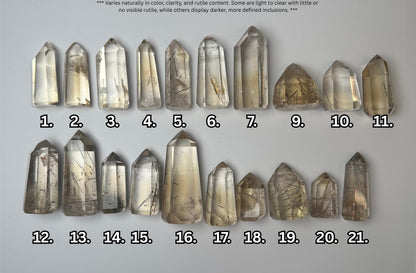 RARE Citrine & Clear Quartz with Rutile – You Pick | Polished Towers | Needle Inclusion Quartz Points | Natural Yellow and Clear Specimens