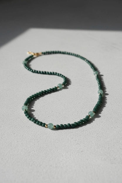 Jade Beaded Necklace | Natural Jade Beads | 14k Gold Plated Spacer Beads | Handmade Gemstone Necklace Jewelry