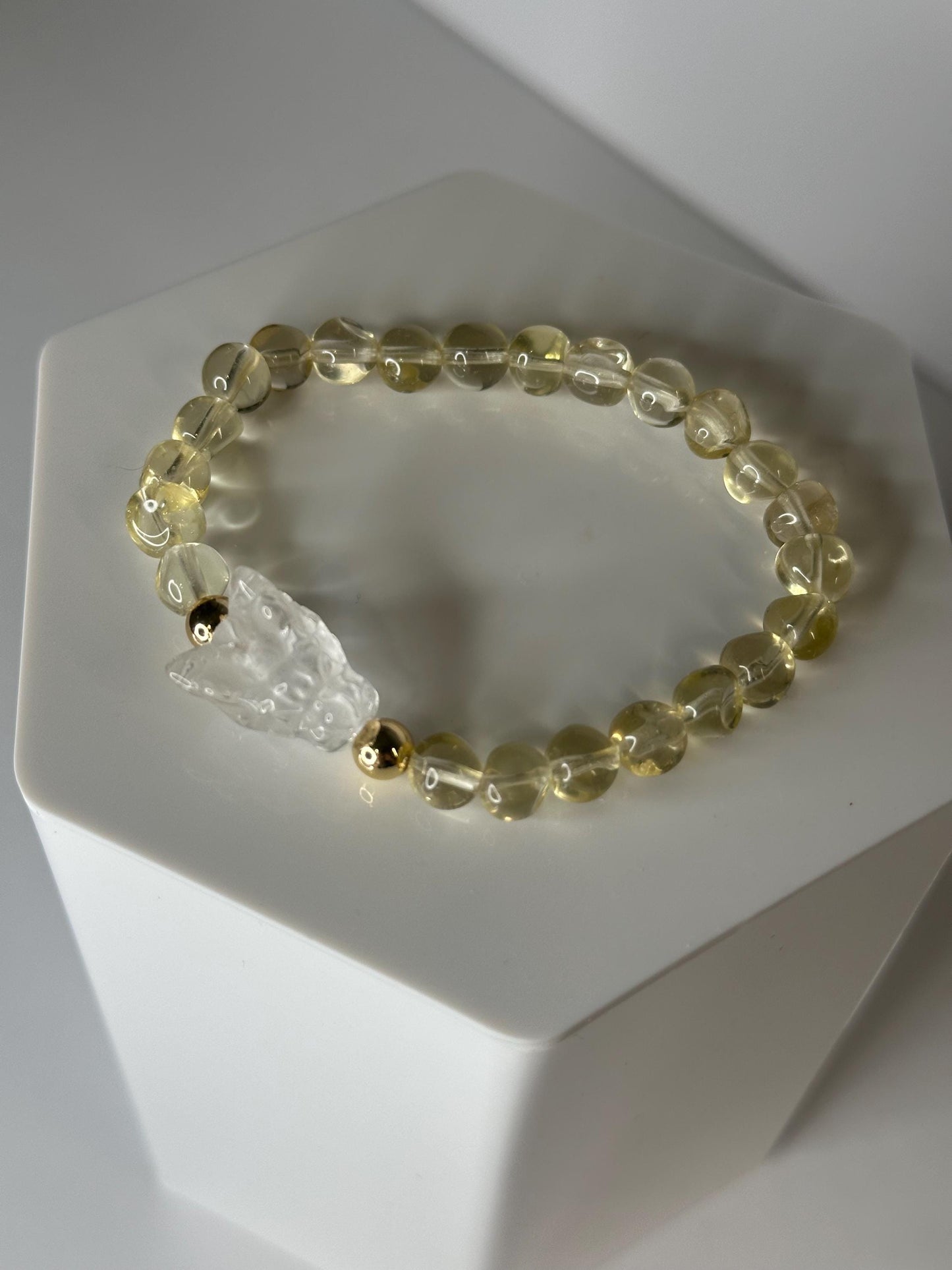 Natural Brazilian Citrine Freeform Bead Bracelet | Clear Quartz Dragon Focal Bead | 18k Gold Filled Accent Beads | Handmade Gemstone Jewelry