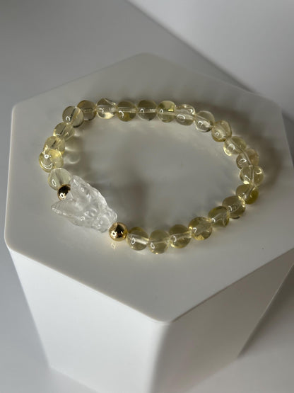 Natural Brazilian Citrine Freeform Bead Bracelet | Clear Quartz Dragon Focal Bead | 18k Gold Filled Accent Beads | Handmade Gemstone Jewelry
