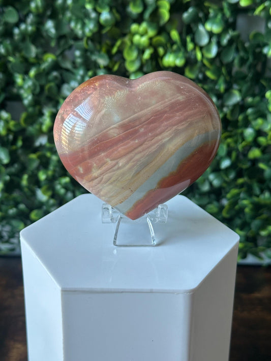 Polychrome Jasper Heart Carving | Multicolor Stone Sculpture | Smooth Mineral Display Piece | Decorative Collectible Crystal Accent