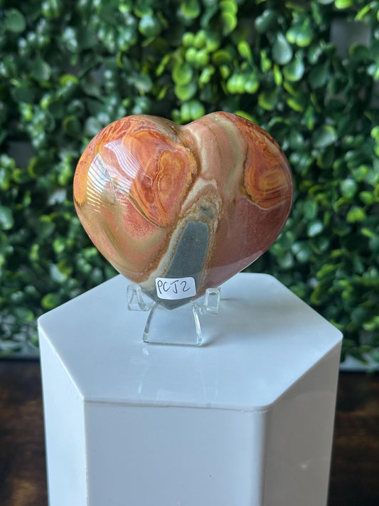 Polychrome Jasper Heart Carving | Multicolor Stone Sculpture | Smooth Mineral Display Piece | Decorative Collectible Crystal Accent