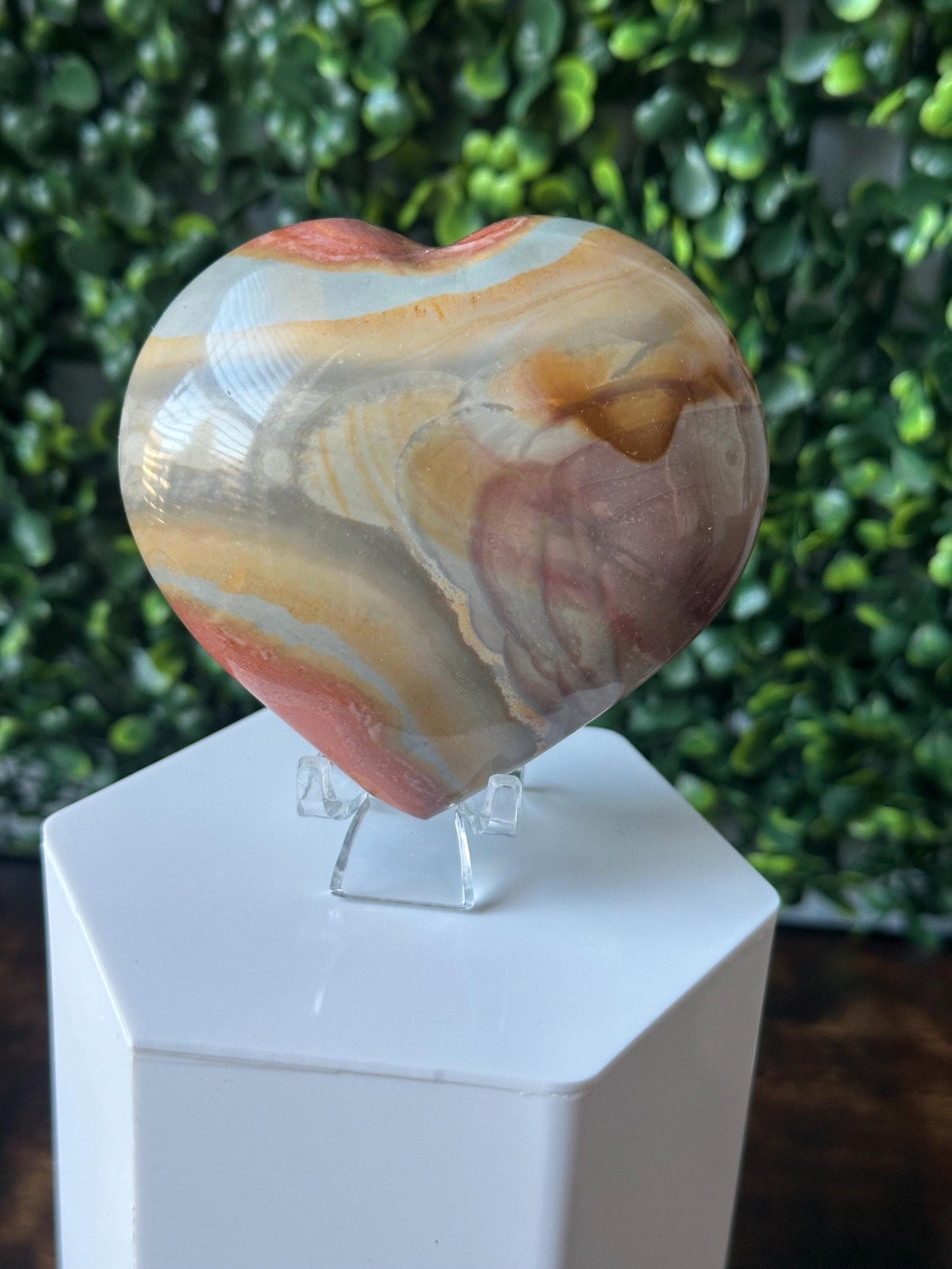 Polychrome Jasper Heart Carving | Multicolor Stone Sculpture | Smooth Mineral Display Piece | Decorative Collectible Crystal Accent