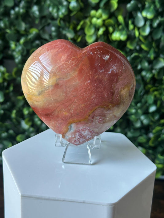 Polychrome Jasper Heart Carving | Multicolor Stone Sculpture | Smooth Mineral Display Piece | Decorative Collectible Crystal Accent