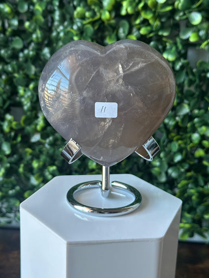 Blue Rose Quartz Heart with Metal Stand | Natural Quartz Crystal Heart Display | Polished Stone Decor Piece for Collectors & Home Shelves