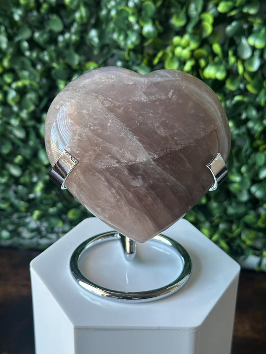 Blue Rose Quartz Heart with Metal Stand | Natural Quartz Crystal Heart Display | Polished Stone Decor Piece for Collectors & Home Shelves
