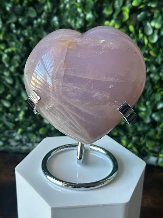 Blue Rose Quartz Heart with Metal Stand | Natural Quartz Crystal Heart Display | Polished Stone Decor Piece for Collectors & Home Shelves