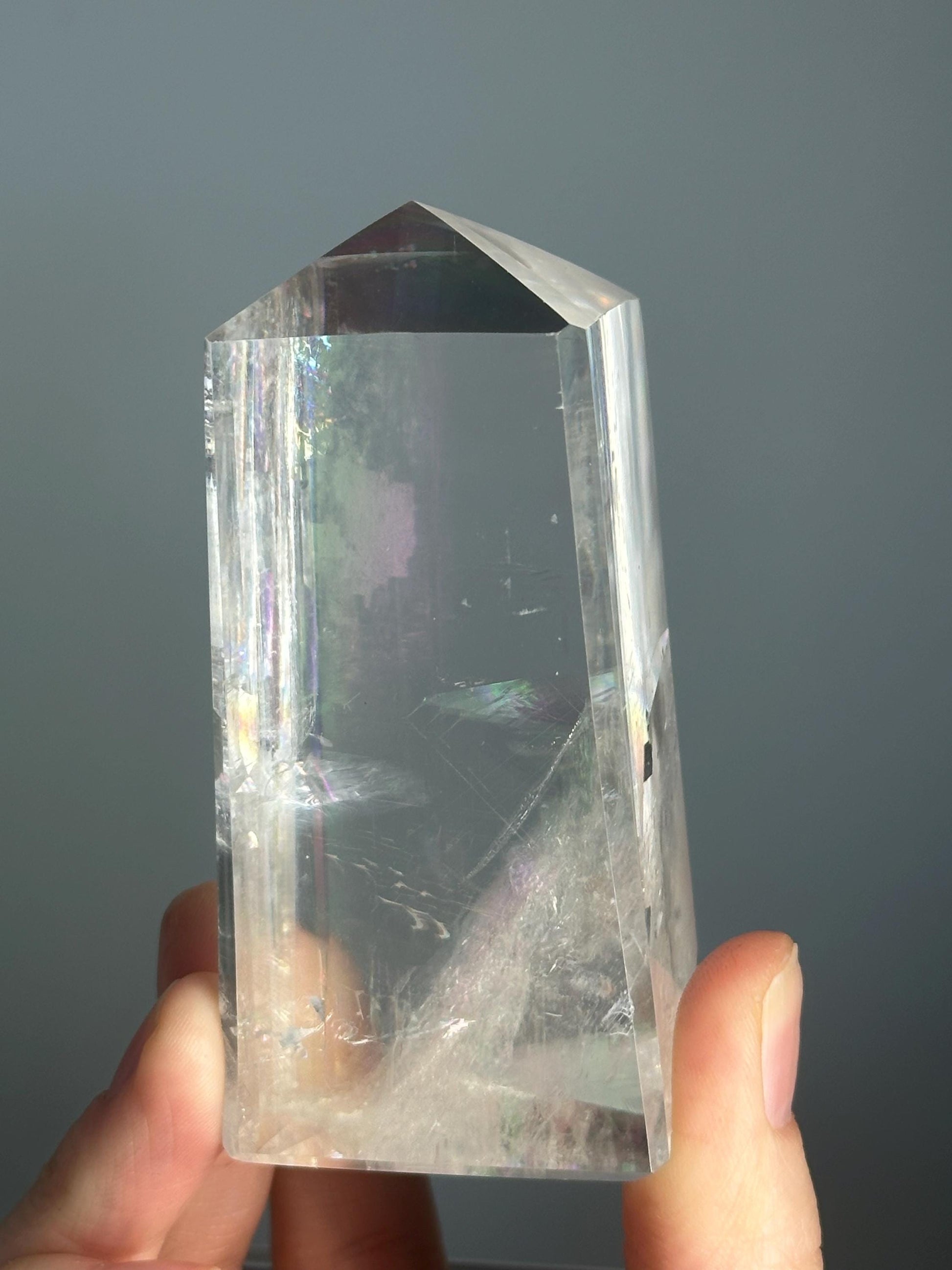 Optical Calcite Tower | Natural Clear Calcite Crystal Point | Polished Standing Iceland Spar Mineral Specimen for Collectors Display Decor