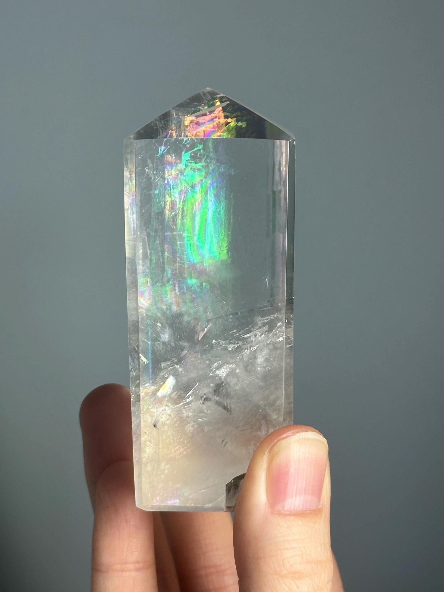 Optical Calcite Tower | Natural Clear Calcite Crystal Point | Polished Standing Iceland Spar Mineral Specimen for Collectors Display Decor