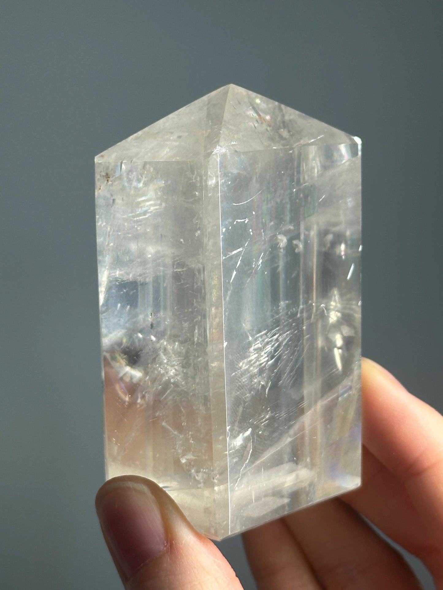Optical Calcite Tower | Natural Clear Calcite Crystal Point | Polished Standing Iceland Spar Mineral Specimen for Collectors Display Decor