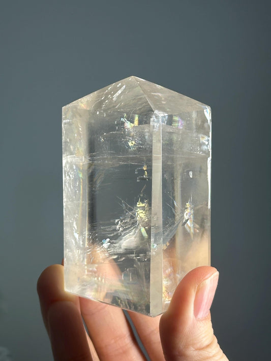 Optical Calcite Tower | Natural Clear Calcite Crystal Point | Polished Standing Iceland Spar Mineral Specimen for Collectors Display Decor