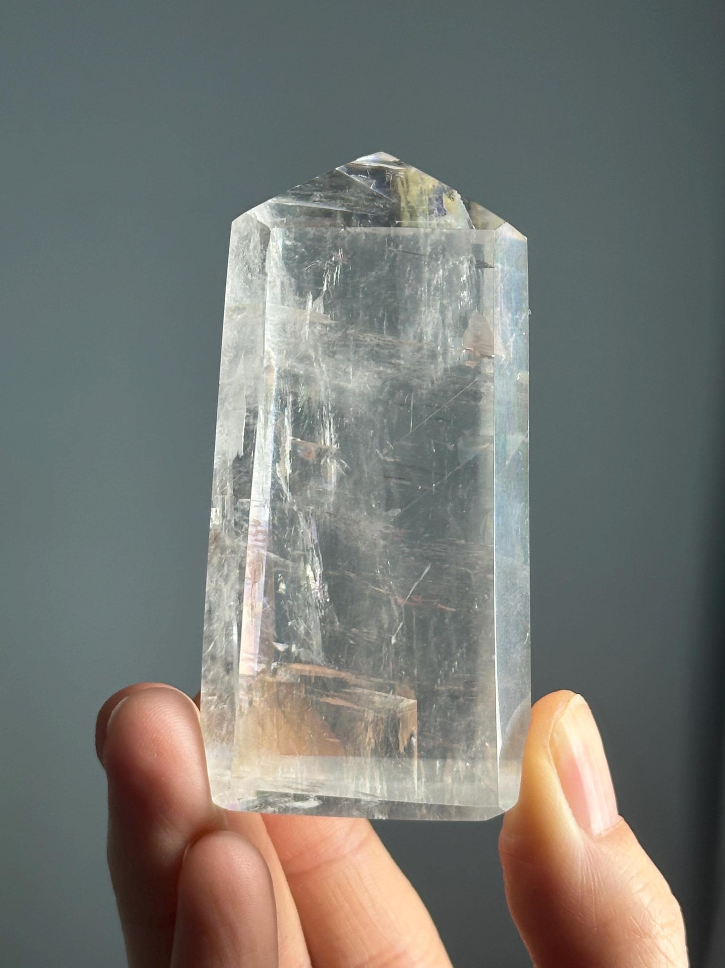 Optical Calcite Tower | Natural Clear Calcite Crystal Point | Polished Standing Iceland Spar Mineral Specimen for Collectors Display Decor
