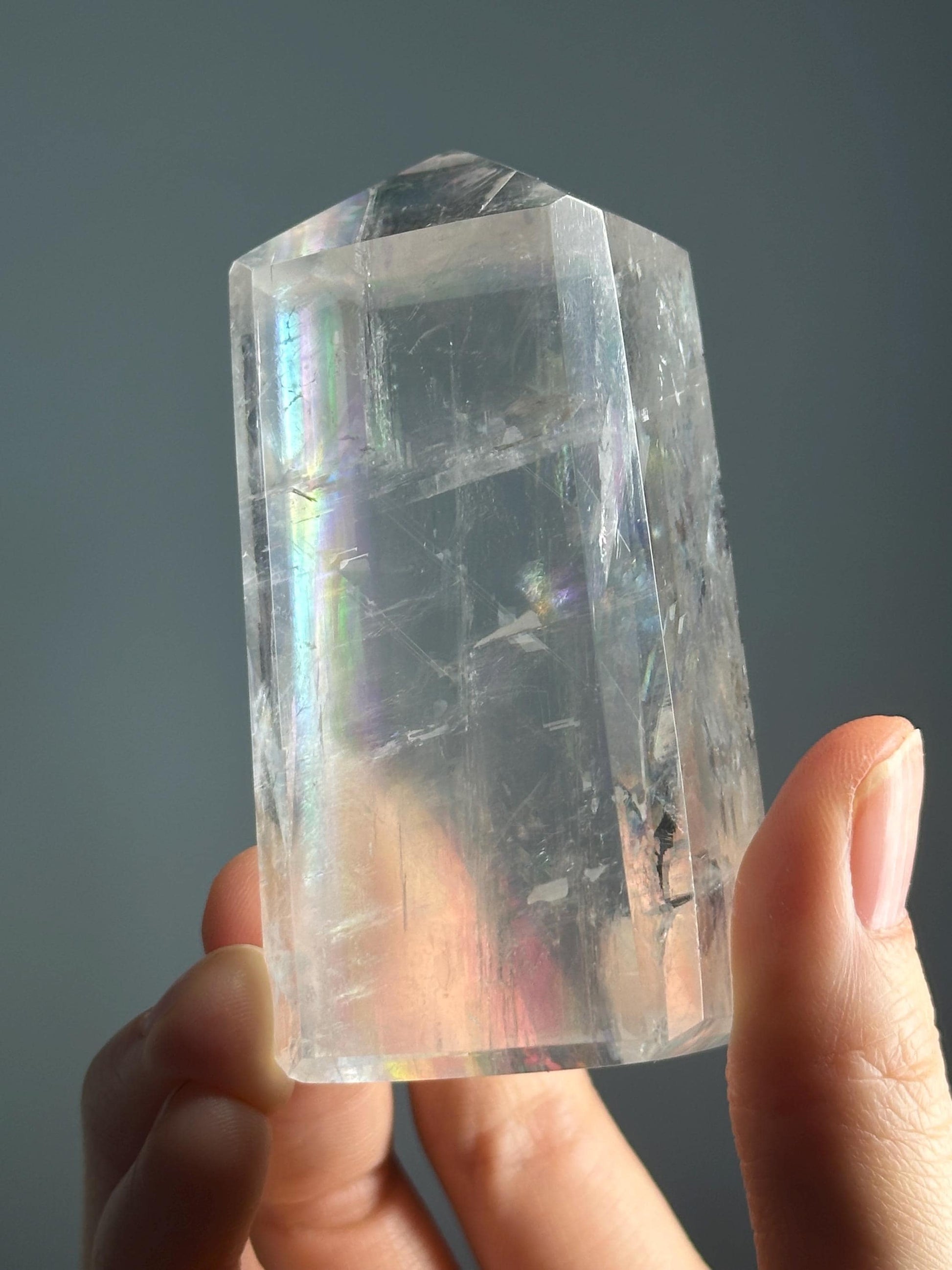 Optical Calcite Tower | Natural Clear Calcite Crystal Point | Polished Standing Iceland Spar Mineral Specimen for Collectors Display Decor