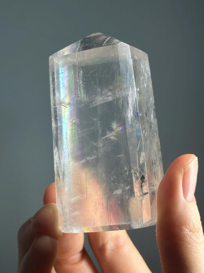 Optical Calcite Tower | Natural Clear Calcite Crystal Point | Polished Standing Iceland Spar Mineral Specimen for Collectors Display Decor