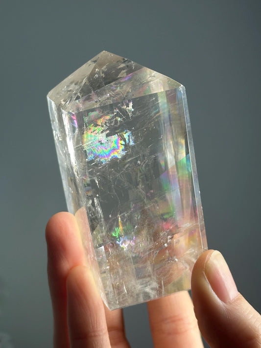 Optical Calcite Tower | Natural Clear Calcite Crystal Point | Polished Standing Iceland Spar Mineral Specimen for Collectors Display Decor