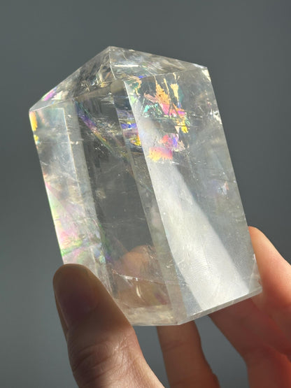 Optical Calcite Tower | Natural Clear Calcite Crystal Point | Polished Standing Iceland Spar Mineral Specimen for Collectors Display Decor