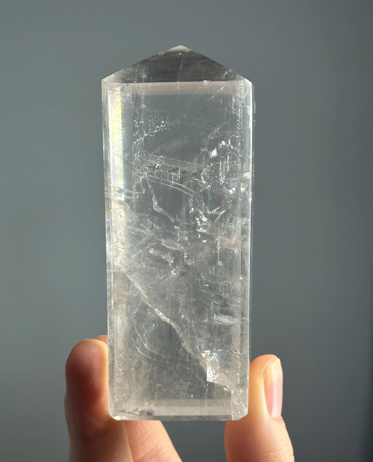 Optical Calcite Tower | Natural Clear Calcite Crystal Point | Polished Standing Iceland Spar Mineral Specimen for Collectors Display Decor